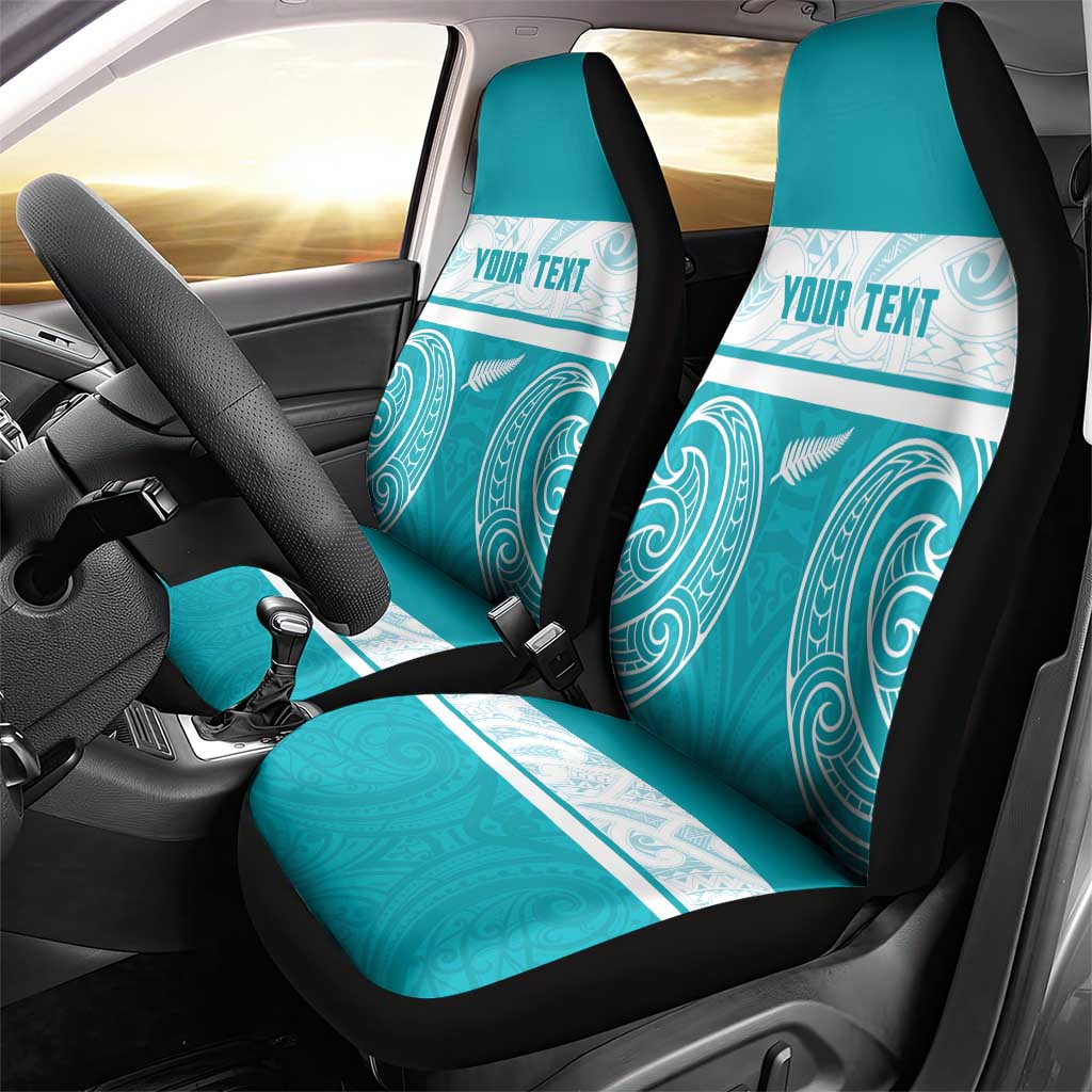 New Zealand Silver Fern Cricket Custom Car Seat Cover Black Cap Teal Maori Pattern - Aussie Hoodie