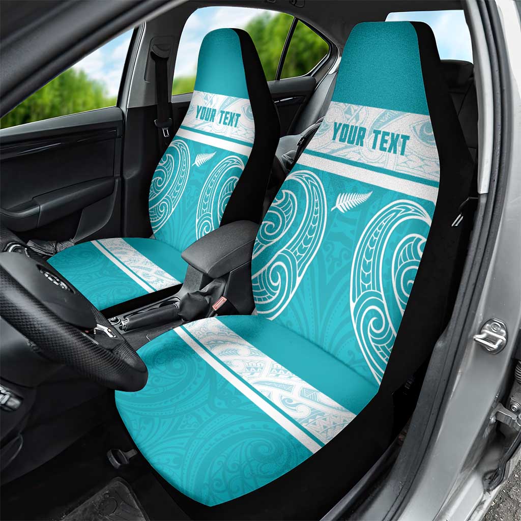 New Zealand Silver Fern Cricket Custom Car Seat Cover Black Cap Teal Maori Pattern - Aussie Hoodie