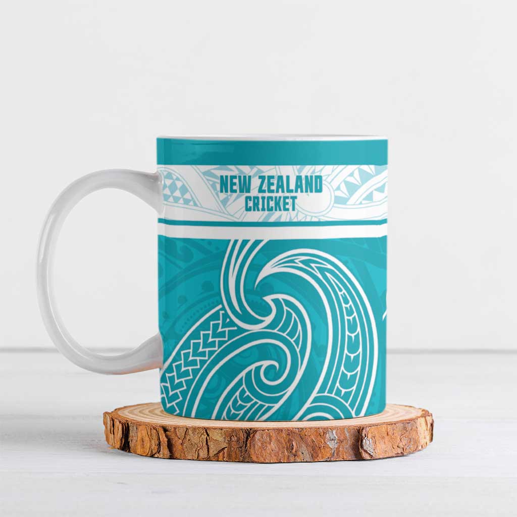 New Zealand Silver Fern Cricket Custom Ceramic Mug Black Cap Teal Maori Pattern - Aussie Hoodie