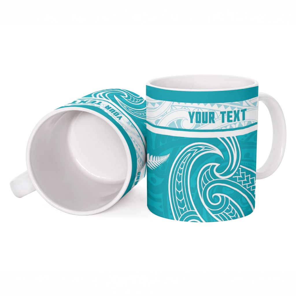 New Zealand Silver Fern Cricket Custom Ceramic Mug Black Cap Teal Maori Pattern - Aussie Hoodie