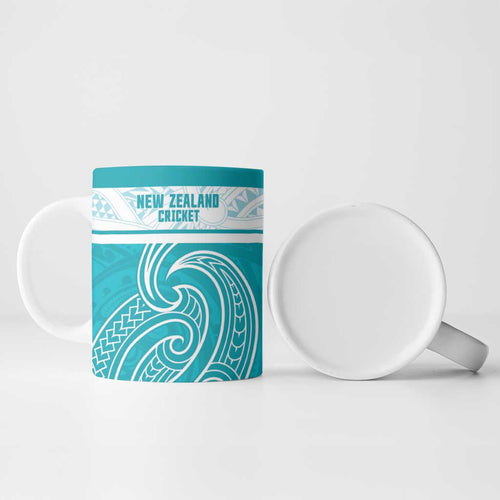 New Zealand Silver Fern Cricket Custom Ceramic Mug Black Cap Teal Maori Pattern - Aussie Hoodie