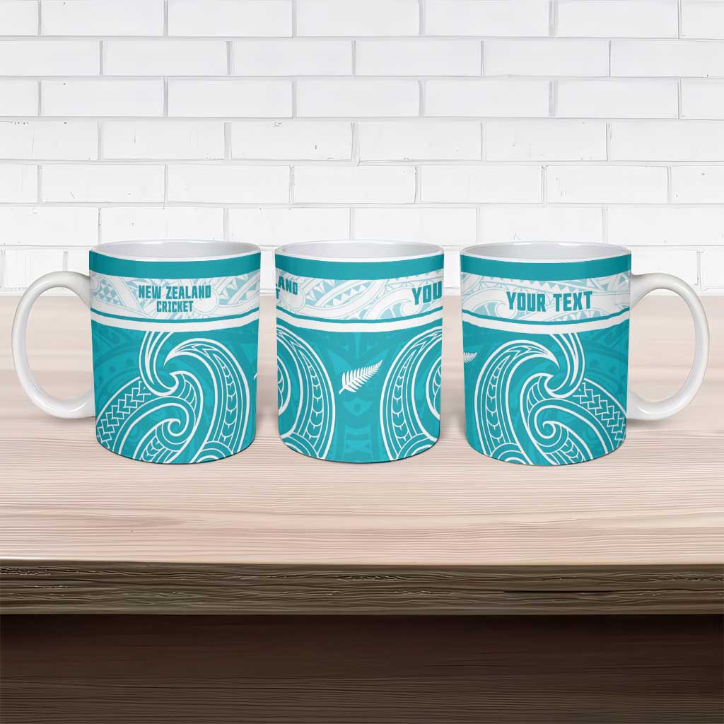 New Zealand Silver Fern Cricket Custom Ceramic Mug Black Cap Teal Maori Pattern - Aussie Hoodie