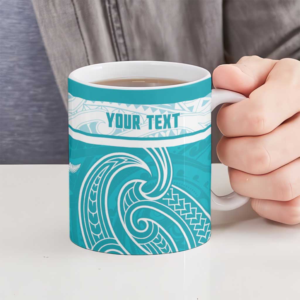 New Zealand Silver Fern Cricket Custom Ceramic Mug Black Cap Teal Maori Pattern - Aussie Hoodie