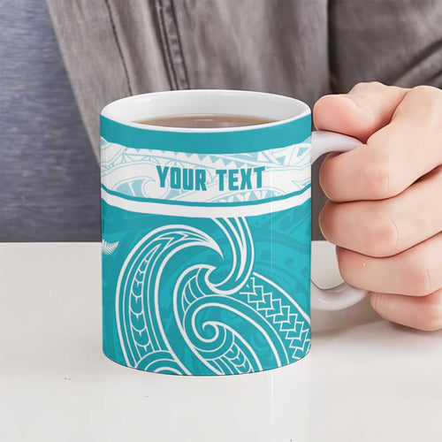 New Zealand Silver Fern Cricket Custom Ceramic Mug Black Cap Teal Maori Pattern - Aussie Hoodie