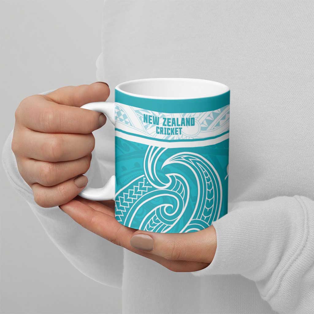New Zealand Silver Fern Cricket Custom Ceramic Mug Black Cap Teal Maori Pattern - Aussie Hoodie