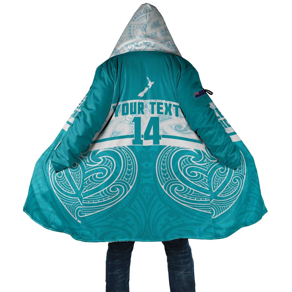 New Zealand Silver Fern Cricket Custom Cloak Black Cap Teal Maori Pattern - Aussie Hoodie