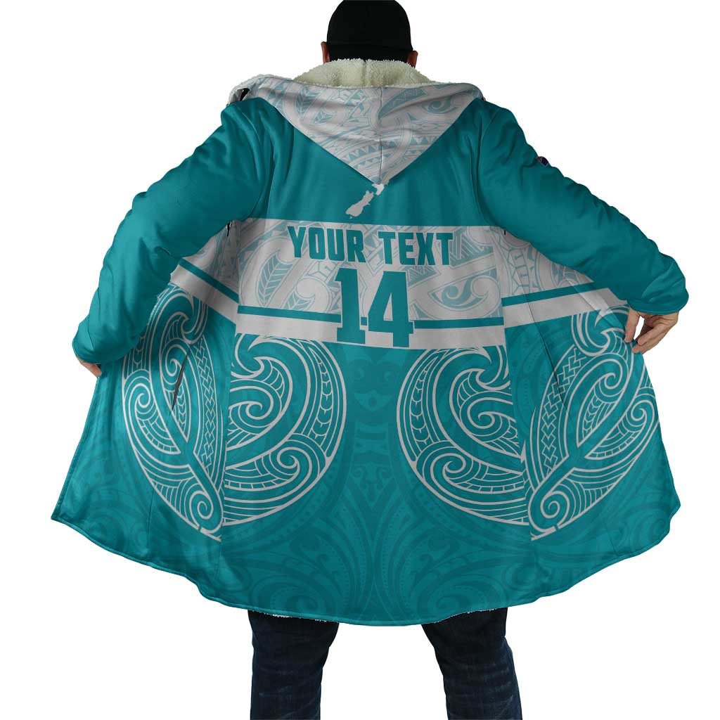 New Zealand Silver Fern Cricket Custom Cloak Black Cap Teal Maori Pattern - Aussie Hoodie