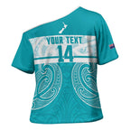 New Zealand Silver Fern Cricket Custom Cross Shoulder Shirt Black Cap Teal Maori Pattern - Aussie Hoodie