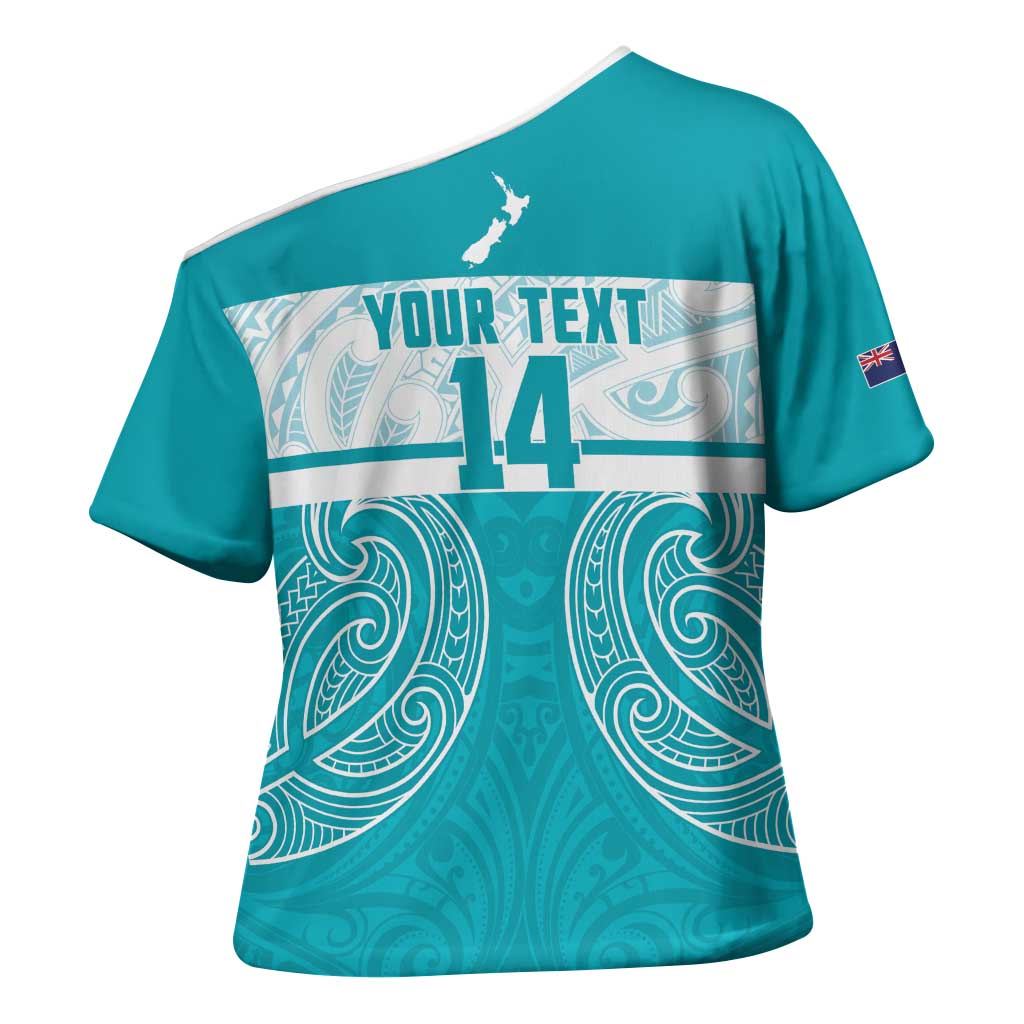 New Zealand Silver Fern Cricket Custom Cross Shoulder Shirt Black Cap Teal Maori Pattern - Aussie Hoodie