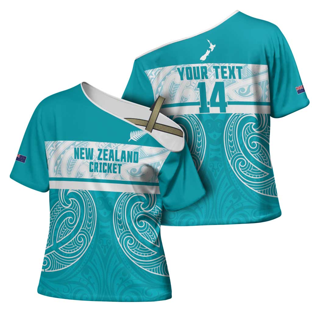 New Zealand Silver Fern Cricket Custom Cross Shoulder Shirt Black Cap Teal Maori Pattern - Aussie Hoodie