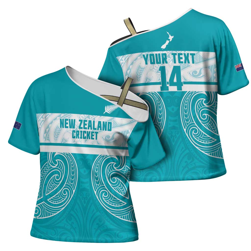 New Zealand Silver Fern Cricket Custom Cross Shoulder Shirt Black Cap Teal Maori Pattern - Aussie Hoodie