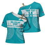 New Zealand Silver Fern Cricket Custom Cross Shoulder Shirt Black Cap Teal Maori Pattern - Aussie Hoodie