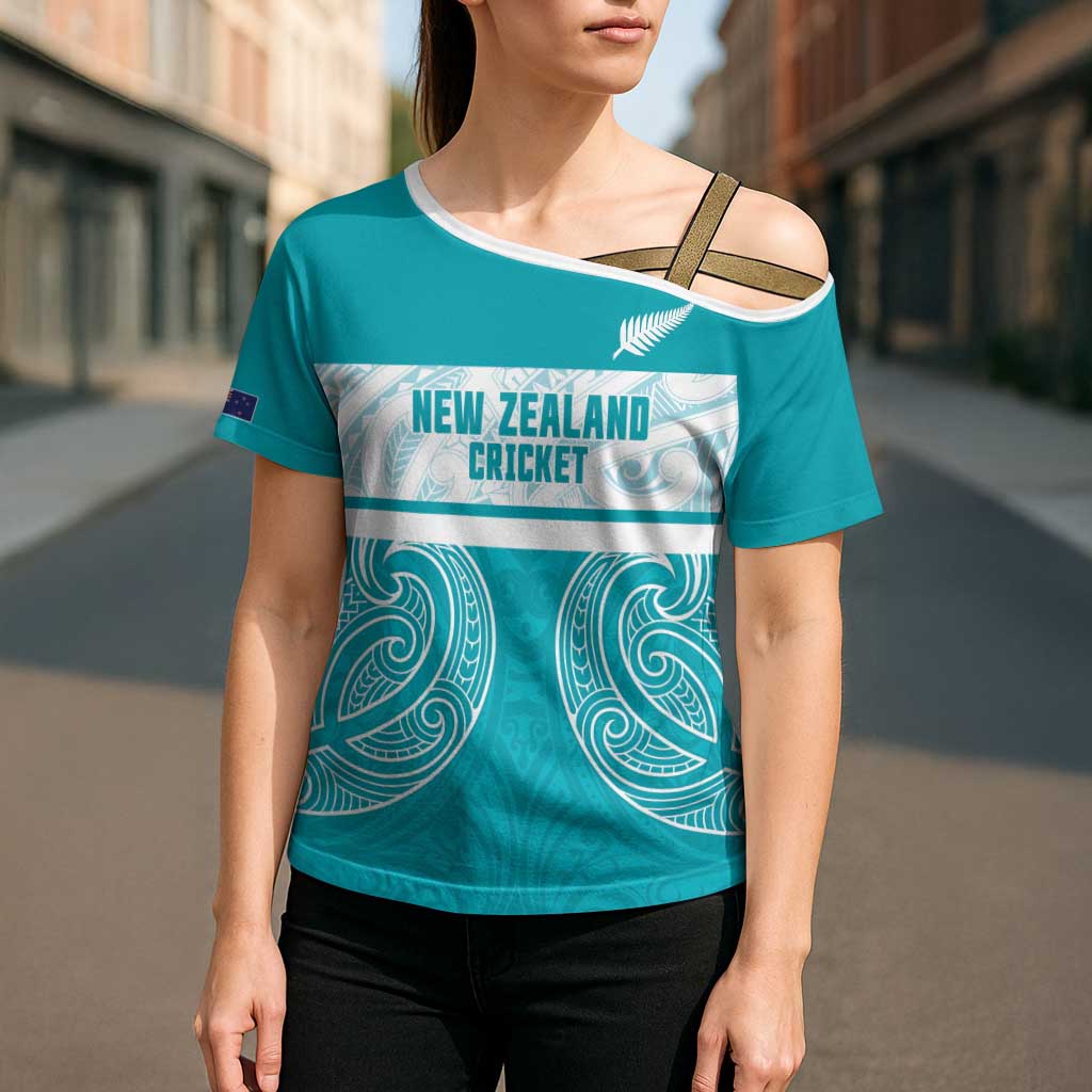 New Zealand Silver Fern Cricket Custom Cross Shoulder Shirt Black Cap Teal Maori Pattern - Aussie Hoodie
