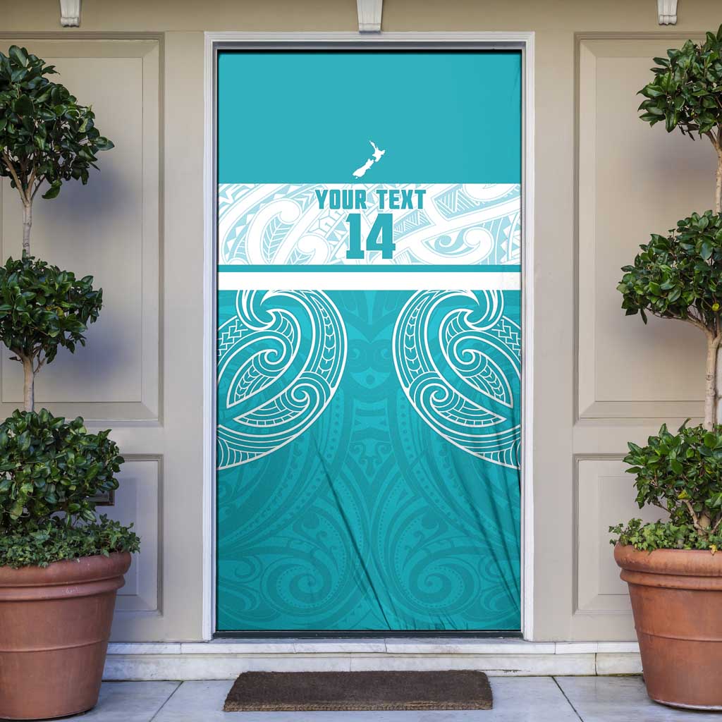 New Zealand Silver Fern Cricket Custom Door Cover Black Cap Teal Maori Pattern - Aussie Hoodie