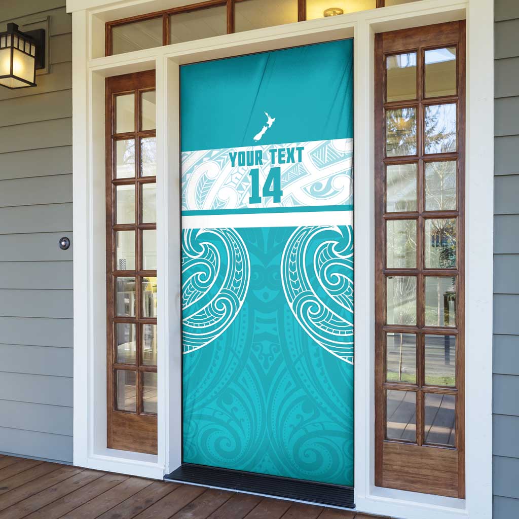 New Zealand Silver Fern Cricket Custom Door Cover Black Cap Teal Maori Pattern - Aussie Hoodie