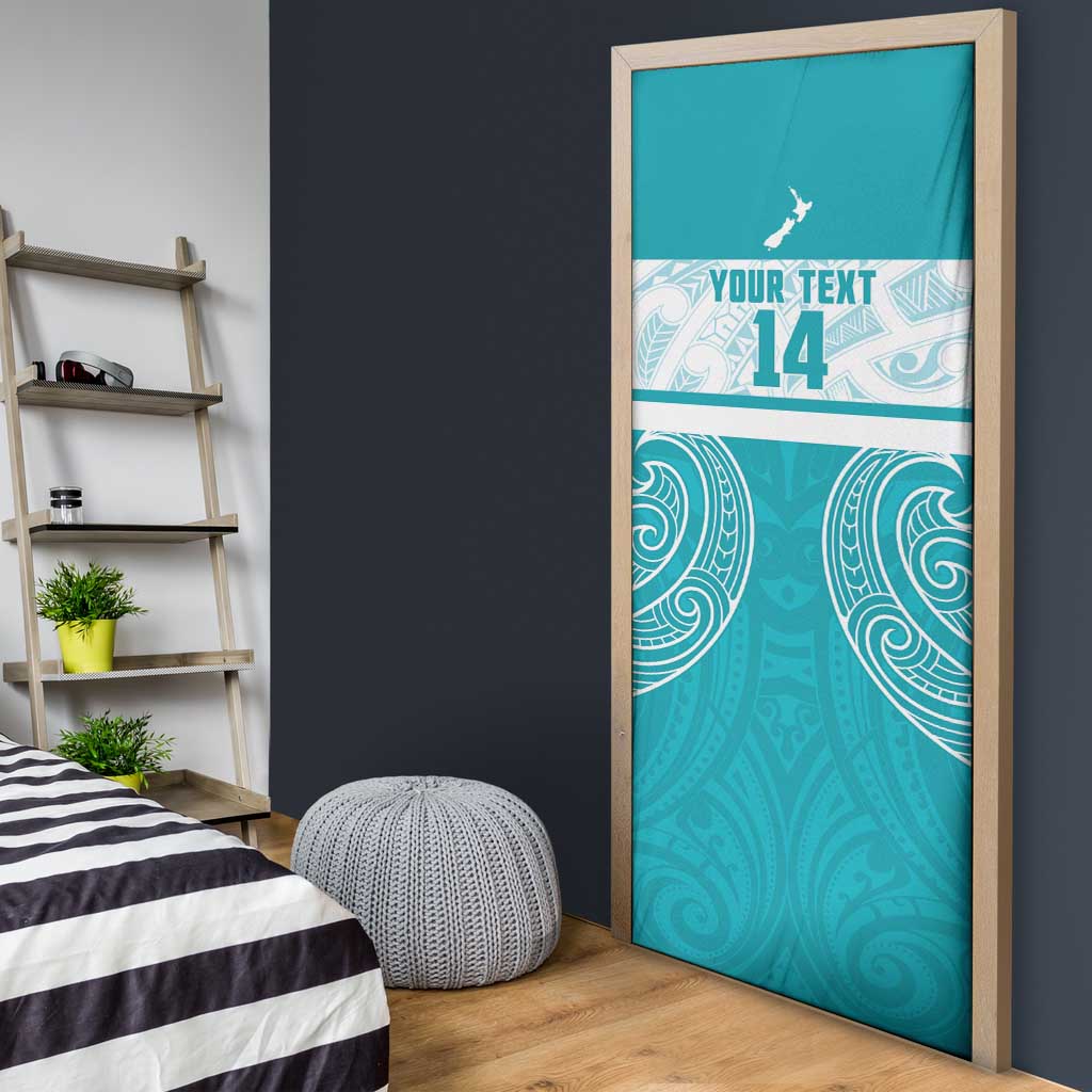 New Zealand Silver Fern Cricket Custom Door Cover Black Cap Teal Maori Pattern - Aussie Hoodie