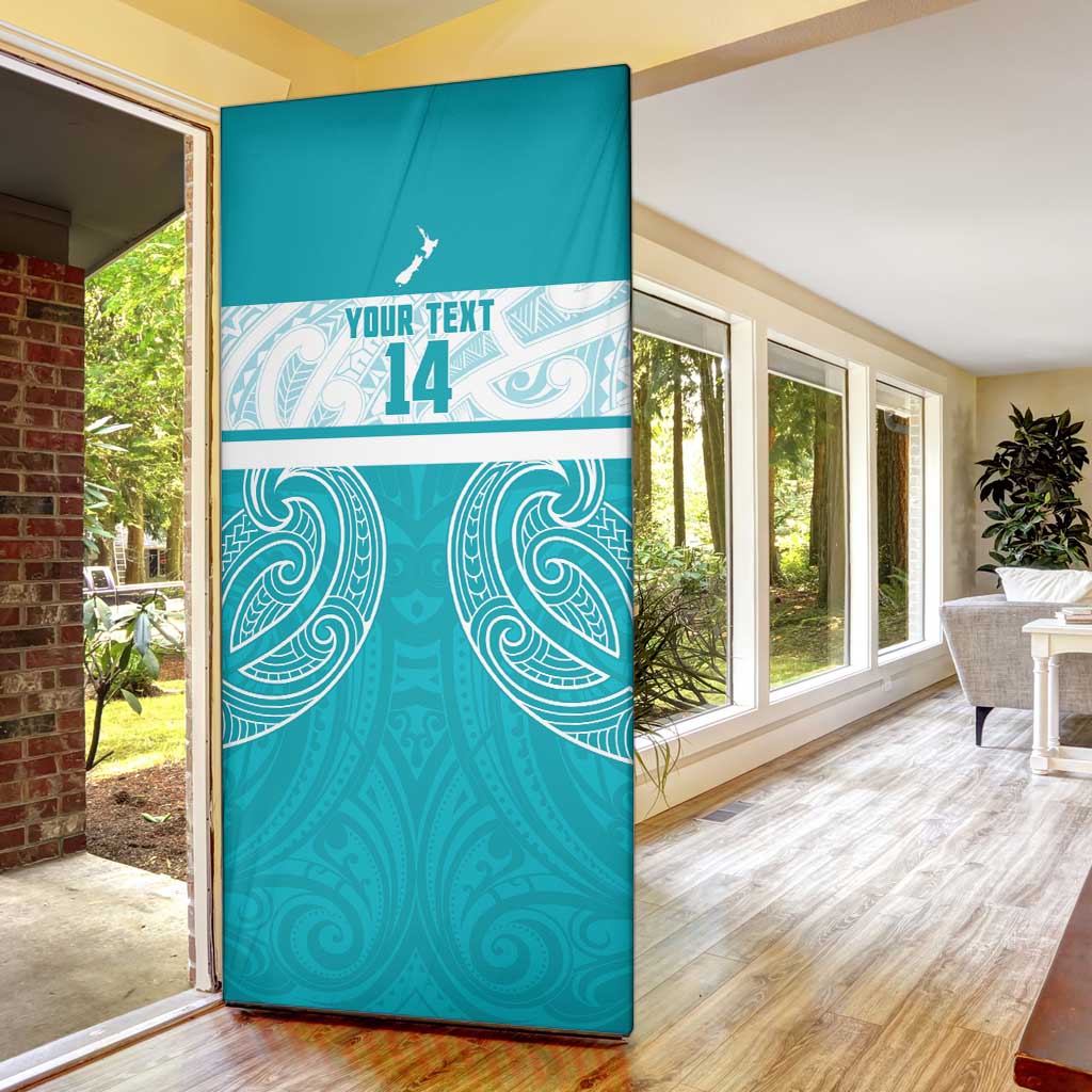 New Zealand Silver Fern Cricket Custom Door Cover Black Cap Teal Maori Pattern - Aussie Hoodie