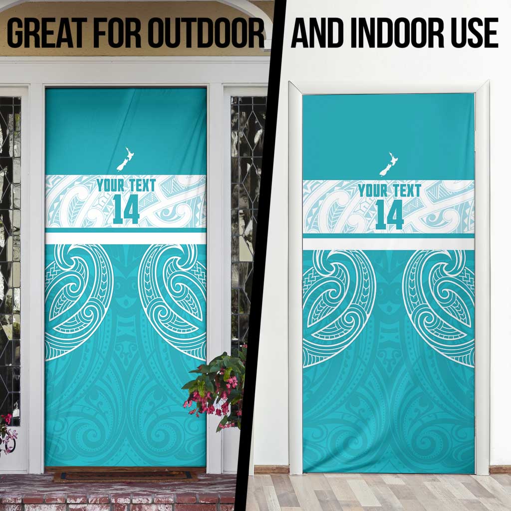 New Zealand Silver Fern Cricket Custom Door Cover Black Cap Teal Maori Pattern - Aussie Hoodie
