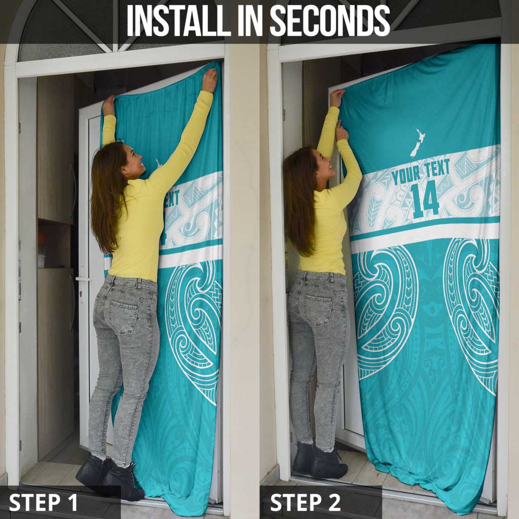 New Zealand Silver Fern Cricket Custom Door Cover Black Cap Teal Maori Pattern - Aussie Hoodie