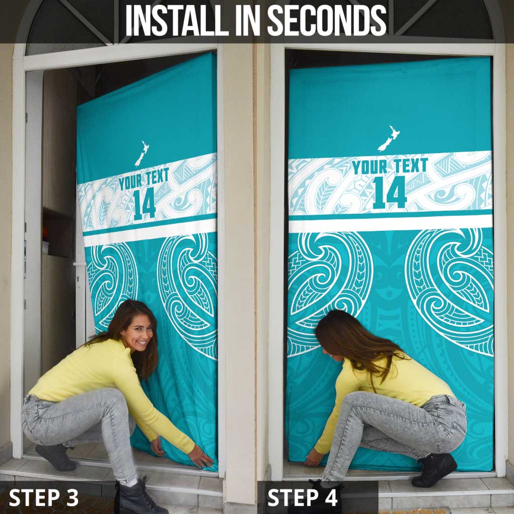 New Zealand Silver Fern Cricket Custom Door Cover Black Cap Teal Maori Pattern - Aussie Hoodie