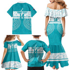 New Zealand Silver Fern Cricket Custom Family Matching Mermaid Dress and Hawaiian Shirt Black Cap Teal Maori Pattern - Aussie Hoodie