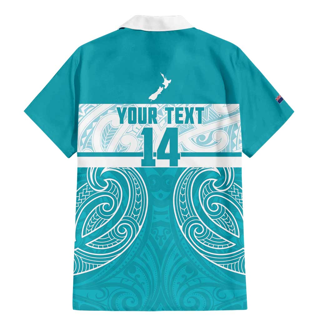 New Zealand Silver Fern Cricket Custom Family Matching Mermaid Dress and Hawaiian Shirt Black Cap Teal Maori Pattern - Aussie Hoodie