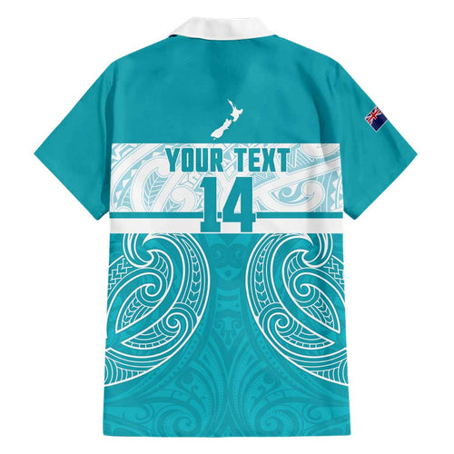 New Zealand Silver Fern Cricket Custom Family Matching Mermaid Dress and Hawaiian Shirt Black Cap Teal Maori Pattern - Aussie Hoodie