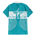 New Zealand Silver Fern Cricket Custom Family Matching Off The Shoulder Long Sleeve Dress and Hawaiian Shirt Black Cap Teal Maori Pattern - Aussie Hoodie