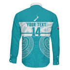New Zealand Silver Fern Cricket Custom Family Matching Off The Shoulder Long Sleeve Dress and Hawaiian Shirt Black Cap Teal Maori Pattern - Aussie Hoodie