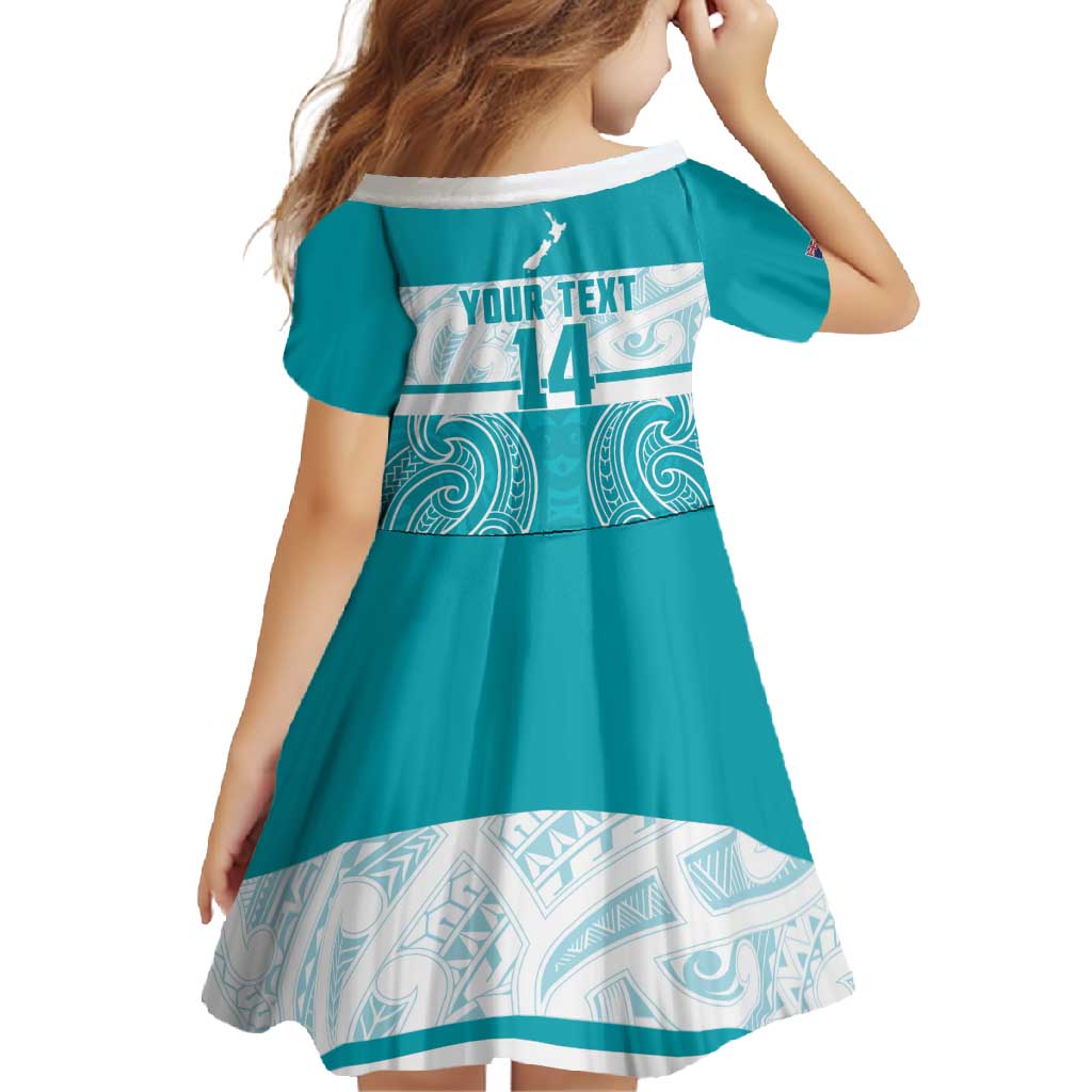 New Zealand Silver Fern Cricket Custom Family Matching Off Shoulder Maxi Dress and Hawaiian Shirt Black Cap Teal Maori Pattern - Aussie Hoodie