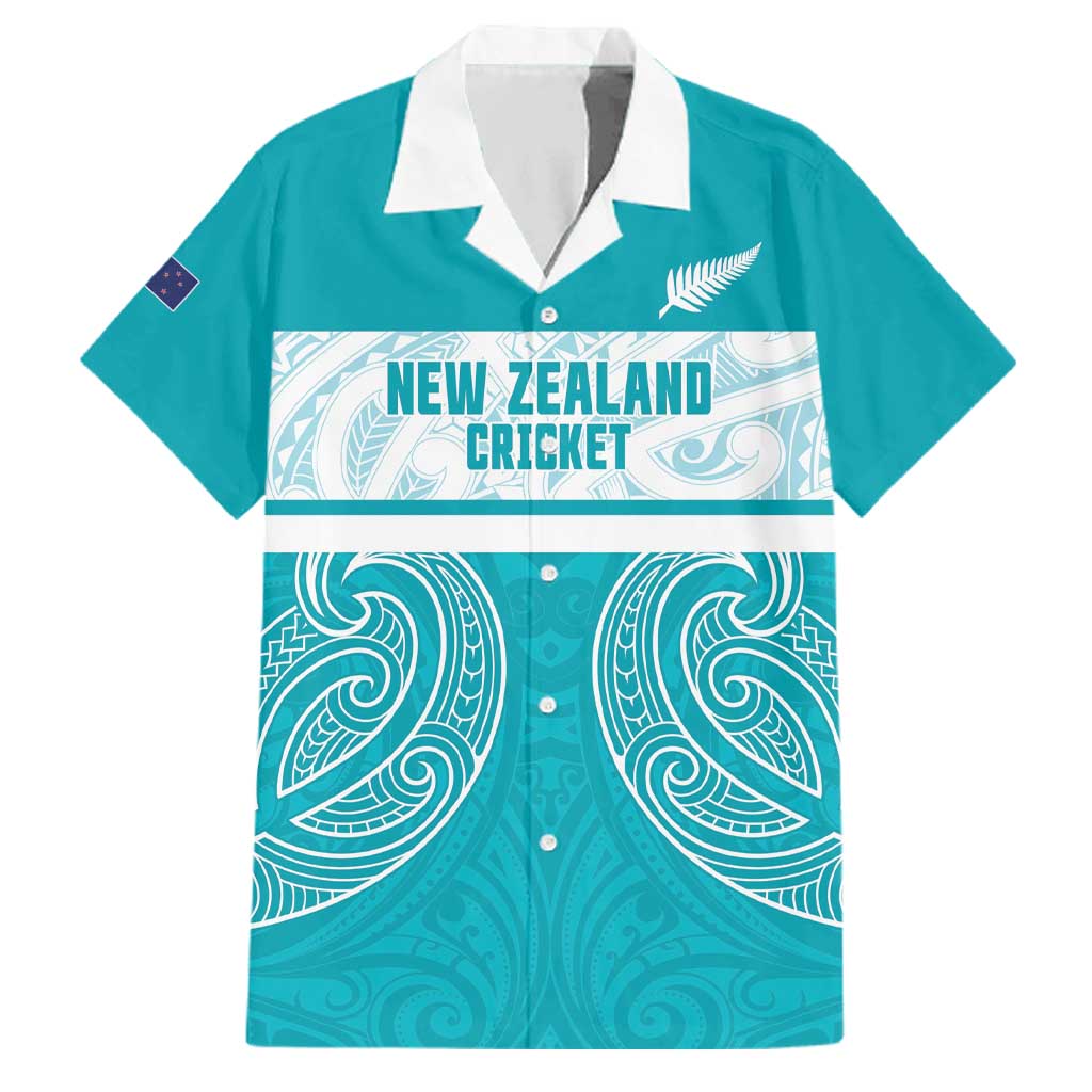 New Zealand Silver Fern Cricket Custom Family Matching Off Shoulder Maxi Dress and Hawaiian Shirt Black Cap Teal Maori Pattern - Aussie Hoodie