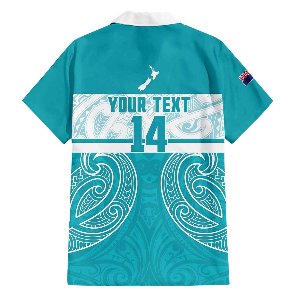 New Zealand Silver Fern Cricket Custom Family Matching Off Shoulder Maxi Dress and Hawaiian Shirt Black Cap Teal Maori Pattern - Aussie Hoodie
