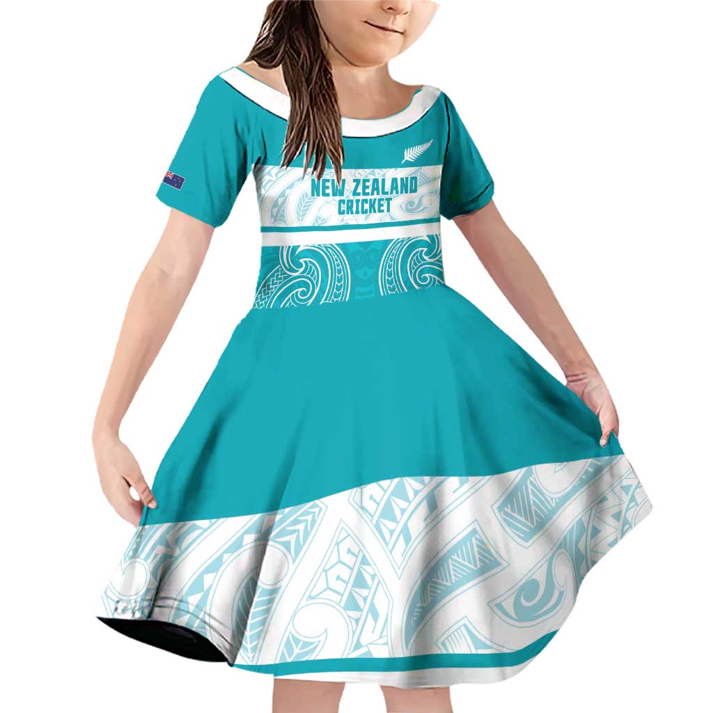 New Zealand Silver Fern Cricket Custom Family Matching Off Shoulder Short Dress and Hawaiian Shirt Black Cap Teal Maori Pattern - Aussie Hoodie