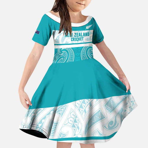 New Zealand Silver Fern Cricket Custom Family Matching Off Shoulder Short Dress and Hawaiian Shirt Black Cap Teal Maori Pattern - Aussie Hoodie