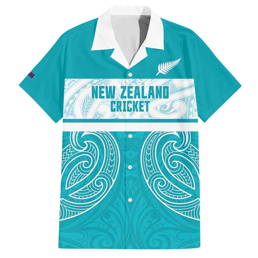 New Zealand Silver Fern Cricket Custom Family Matching Off Shoulder Short Dress and Hawaiian Shirt Black Cap Teal Maori Pattern - Aussie Hoodie