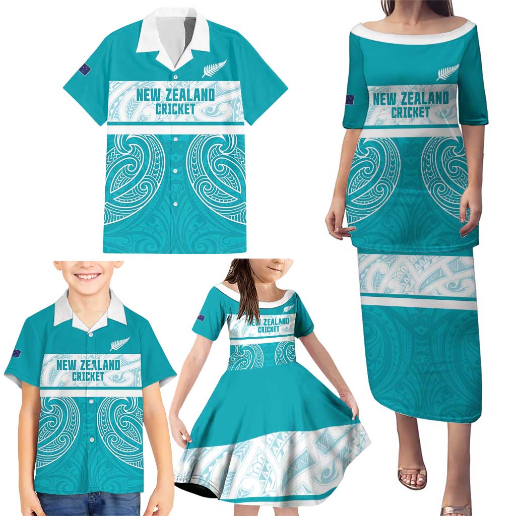 New Zealand Silver Fern Cricket Custom Family Matching Puletasi and Hawaiian Shirt Black Cap Teal Maori Pattern - Aussie Hoodie