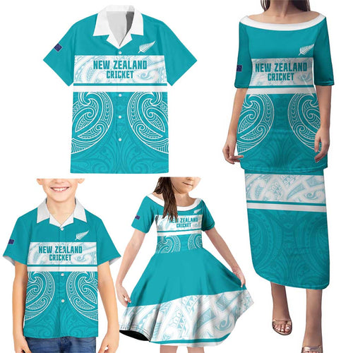 New Zealand Silver Fern Cricket Custom Family Matching Puletasi and Hawaiian Shirt Black Cap Teal Maori Pattern - Aussie Hoodie