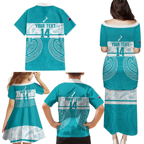 New Zealand Silver Fern Cricket Custom Family Matching Puletasi and Hawaiian Shirt Black Cap Teal Maori Pattern - Aussie Hoodie