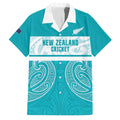 New Zealand Silver Fern Cricket Custom Family Matching Puletasi and Hawaiian Shirt Black Cap Teal Maori Pattern - Aussie Hoodie