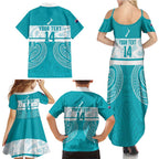 New Zealand Silver Fern Cricket Custom Family Matching Summer Maxi Dress and Hawaiian Shirt Black Cap Teal Maori Pattern - Aussie Hoodie
