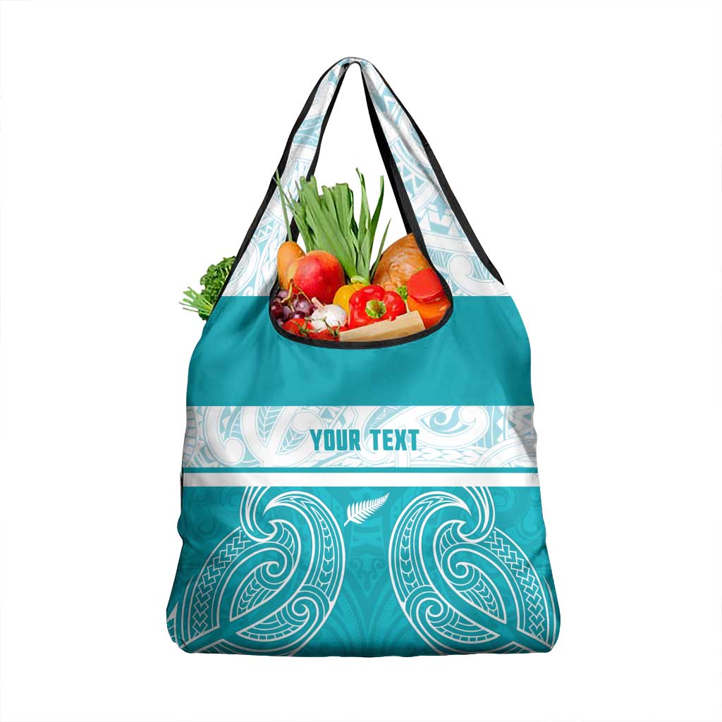 New Zealand Silver Fern Cricket Custom Grocery Bag Black Cap Teal Maori Pattern - Aussie Hoodie