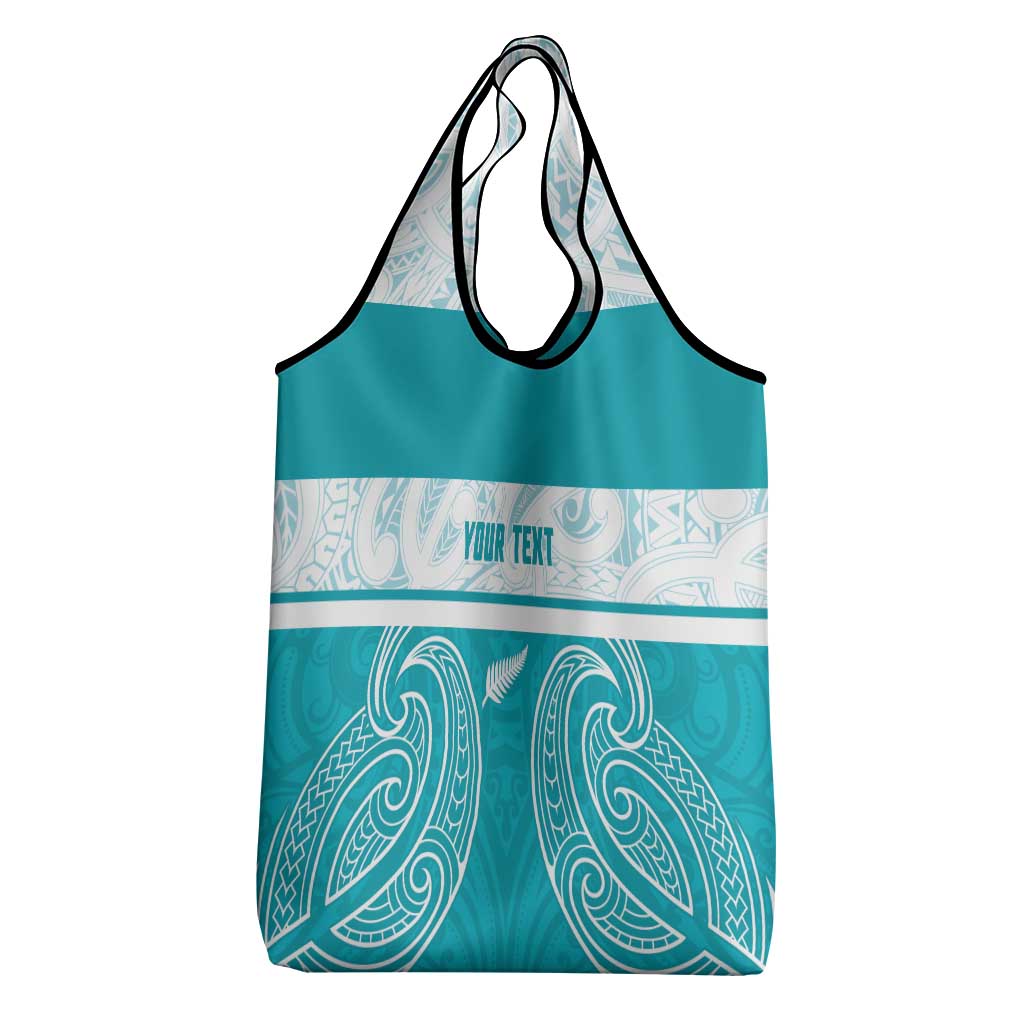 New Zealand Silver Fern Cricket Custom Grocery Bag Black Cap Teal Maori Pattern - Aussie Hoodie