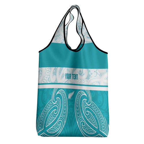 New Zealand Silver Fern Cricket Custom Grocery Bag Black Cap Teal Maori Pattern - Aussie Hoodie