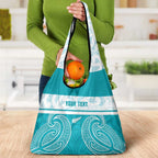 New Zealand Silver Fern Cricket Custom Grocery Bag Black Cap Teal Maori Pattern - Aussie Hoodie