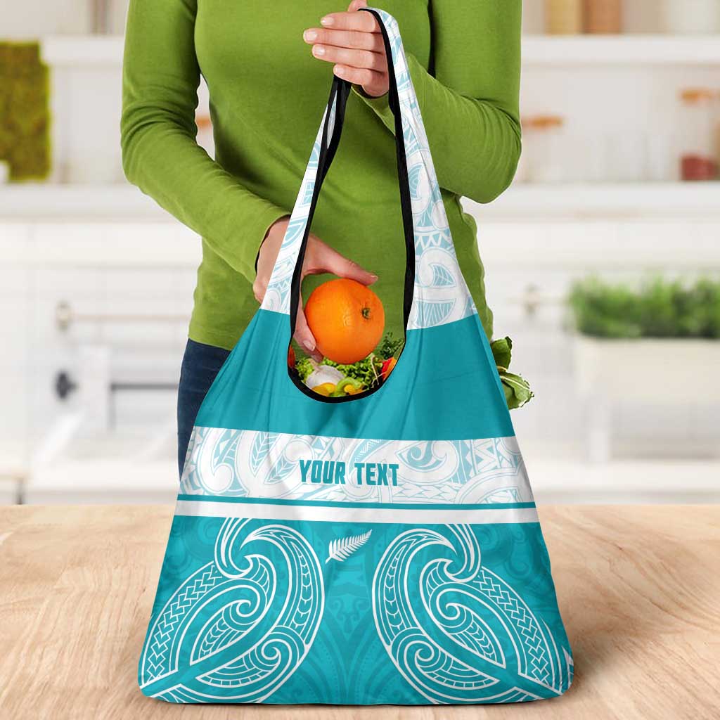New Zealand Silver Fern Cricket Custom Grocery Bag Black Cap Teal Maori Pattern - Aussie Hoodie