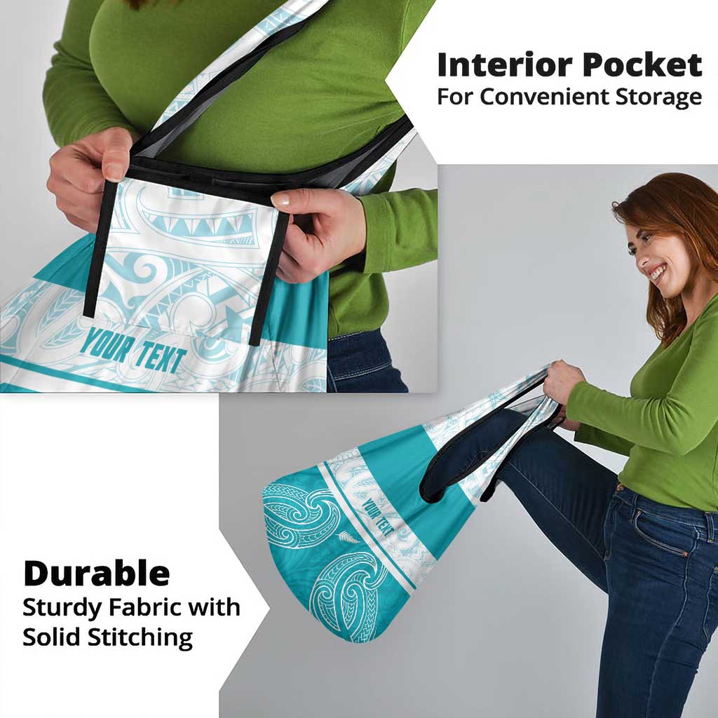 New Zealand Silver Fern Cricket Custom Grocery Bag Black Cap Teal Maori Pattern - Aussie Hoodie