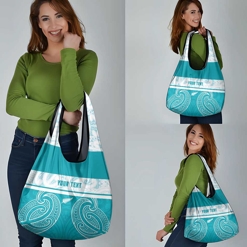 New Zealand Silver Fern Cricket Custom Grocery Bag Black Cap Teal Maori Pattern - Aussie Hoodie