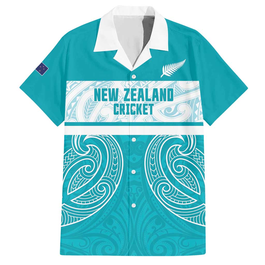 New Zealand Silver Fern Cricket Custom Hawaiian Shirt Black Cap Teal Maori Pattern - Aussie Hoodie