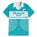 New Zealand Silver Fern Cricket Custom Hawaiian Shirt Black Cap Teal Maori Pattern - Aussie Hoodie