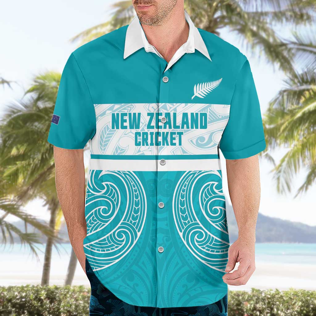 New Zealand Silver Fern Cricket Custom Hawaiian Shirt Black Cap Teal Maori Pattern - Aussie Hoodie